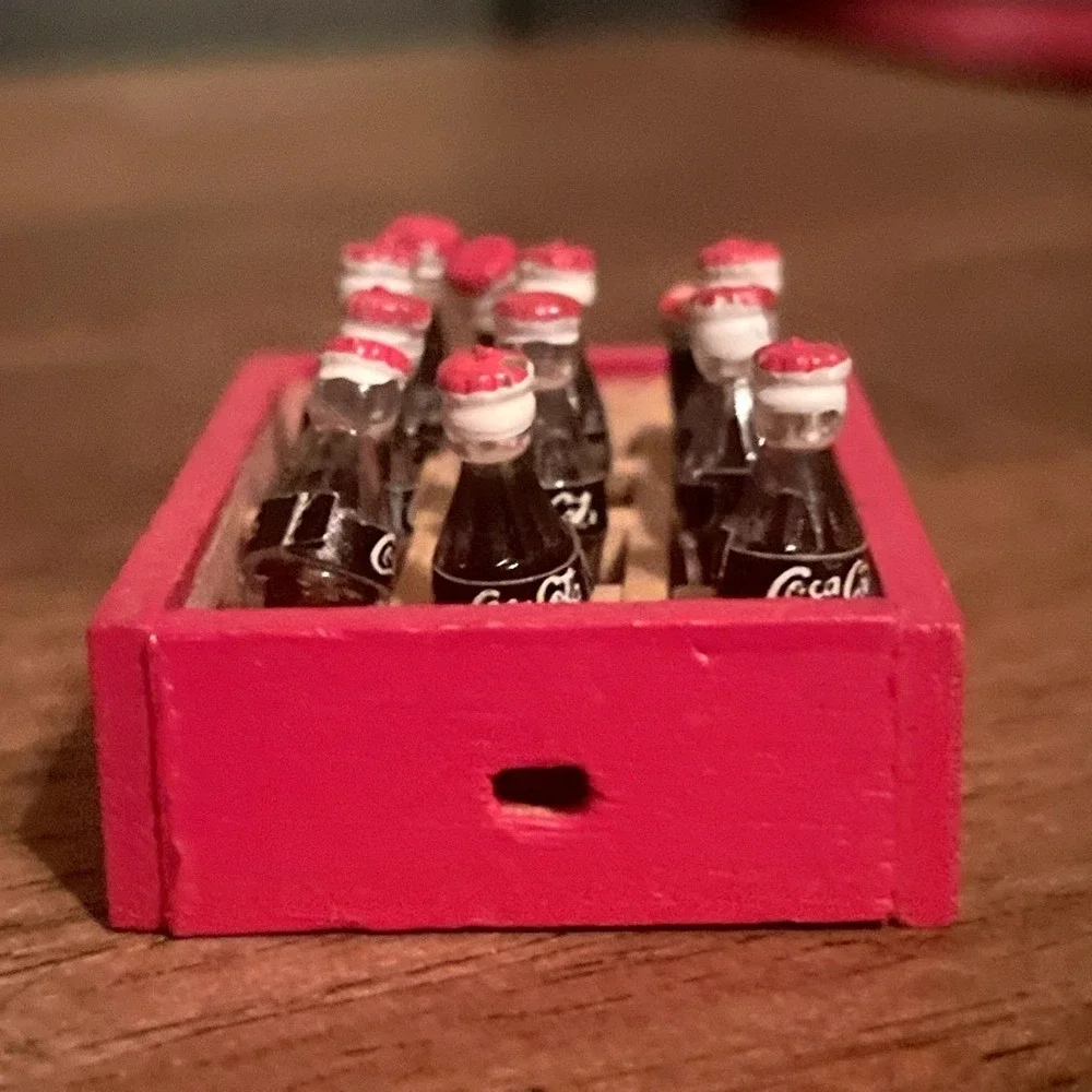 Dollhouse Miniature Drink Coca Cola 12 Bottle Wooden Crate Coke Soda Accessories